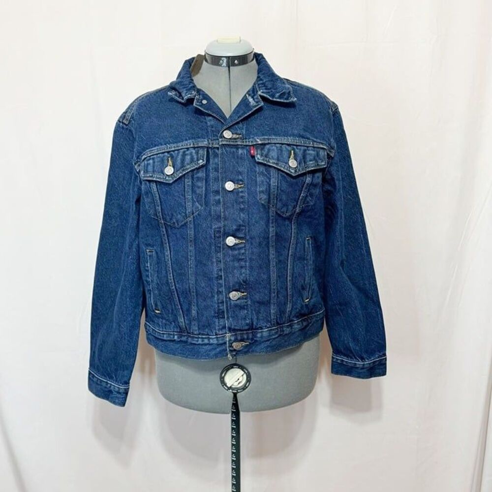 Levi's NWT Sz L Dark Indigo Ex Boyfriend Trucker Denim Jean Jacket - Picture 9 of 11